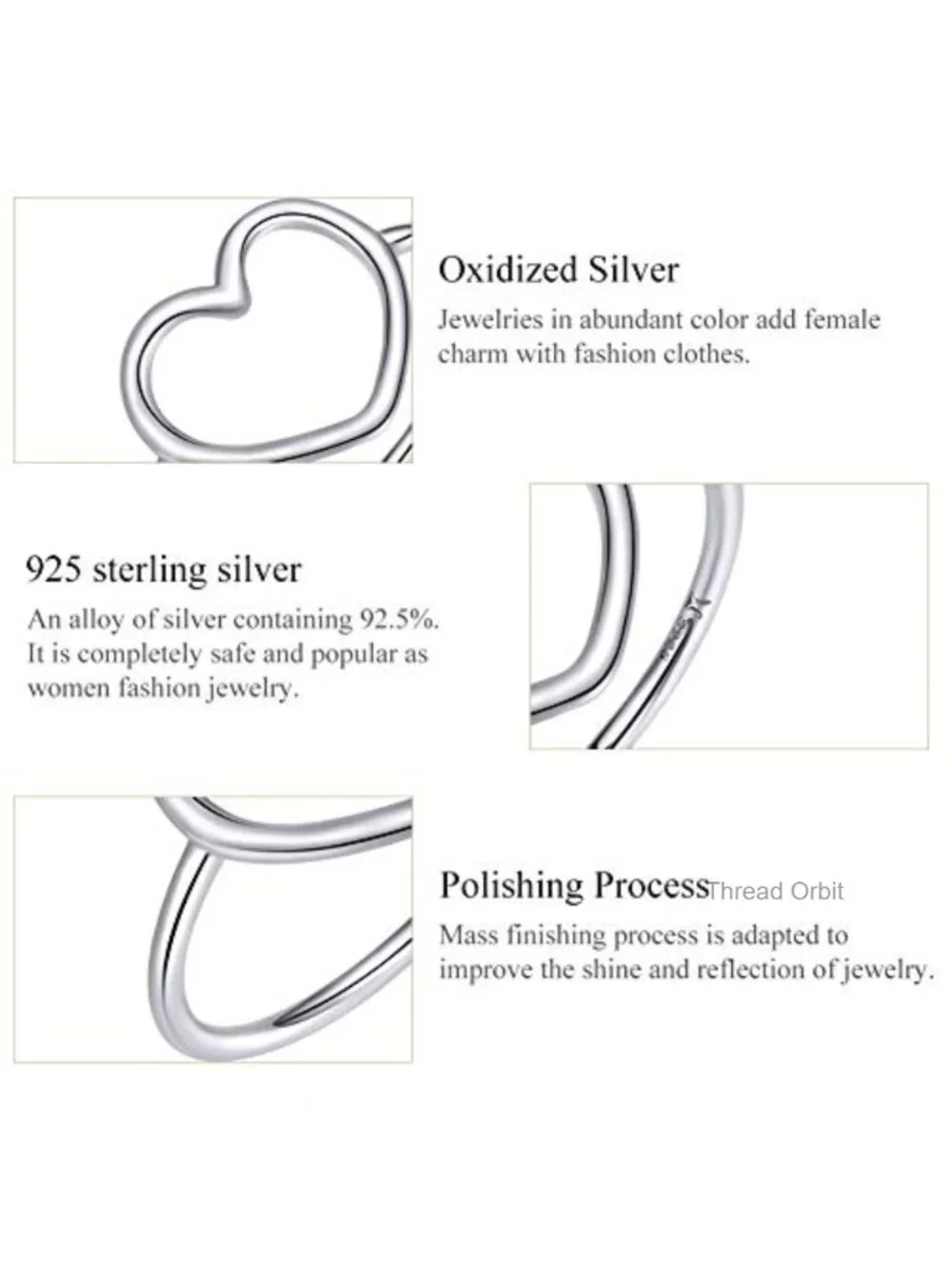 Sterling Silver White Gold Plated Minimalist Heart Ring Engagement Wedding
